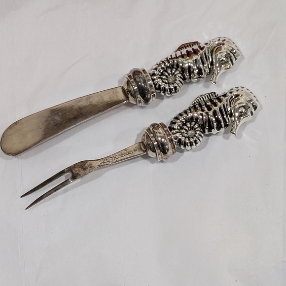 Hans Turnwald Silver Plated Spreader and Cocktail Fork, Seahorse Handles - Picture 9 of 11